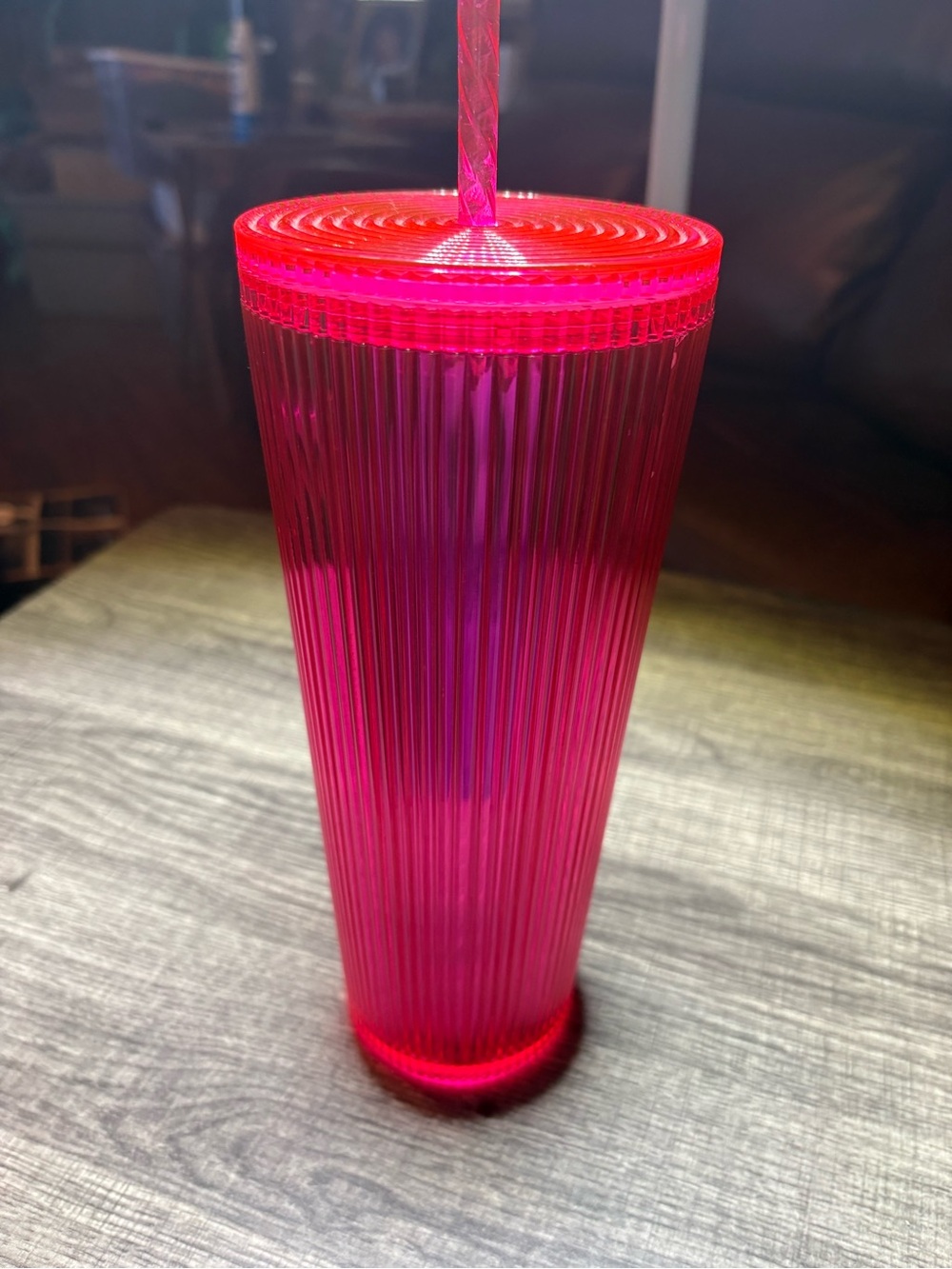 Starbucks Hot Pink Ribbed Acrylic Tumbler with Straw